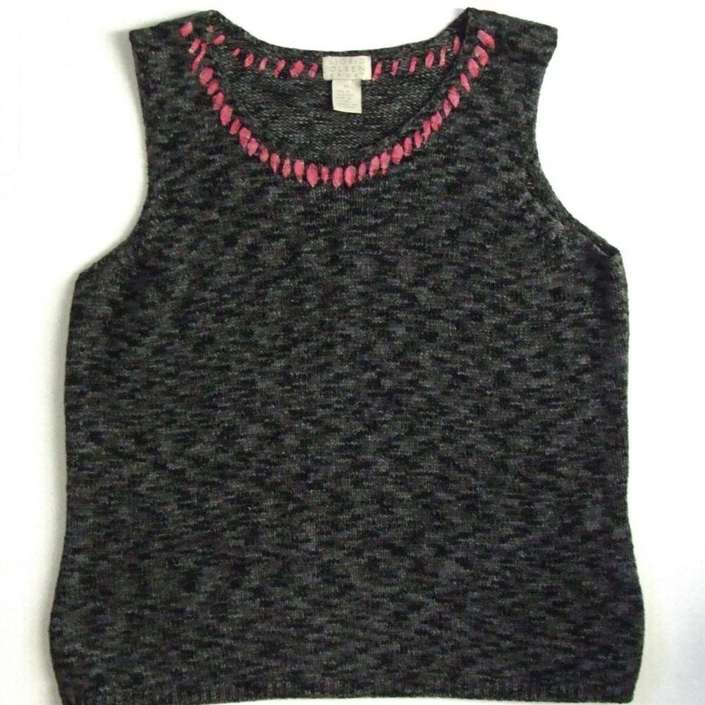 Sigrid Olsen Sport sweater vest tank top sleeveless grey and black shirt medium